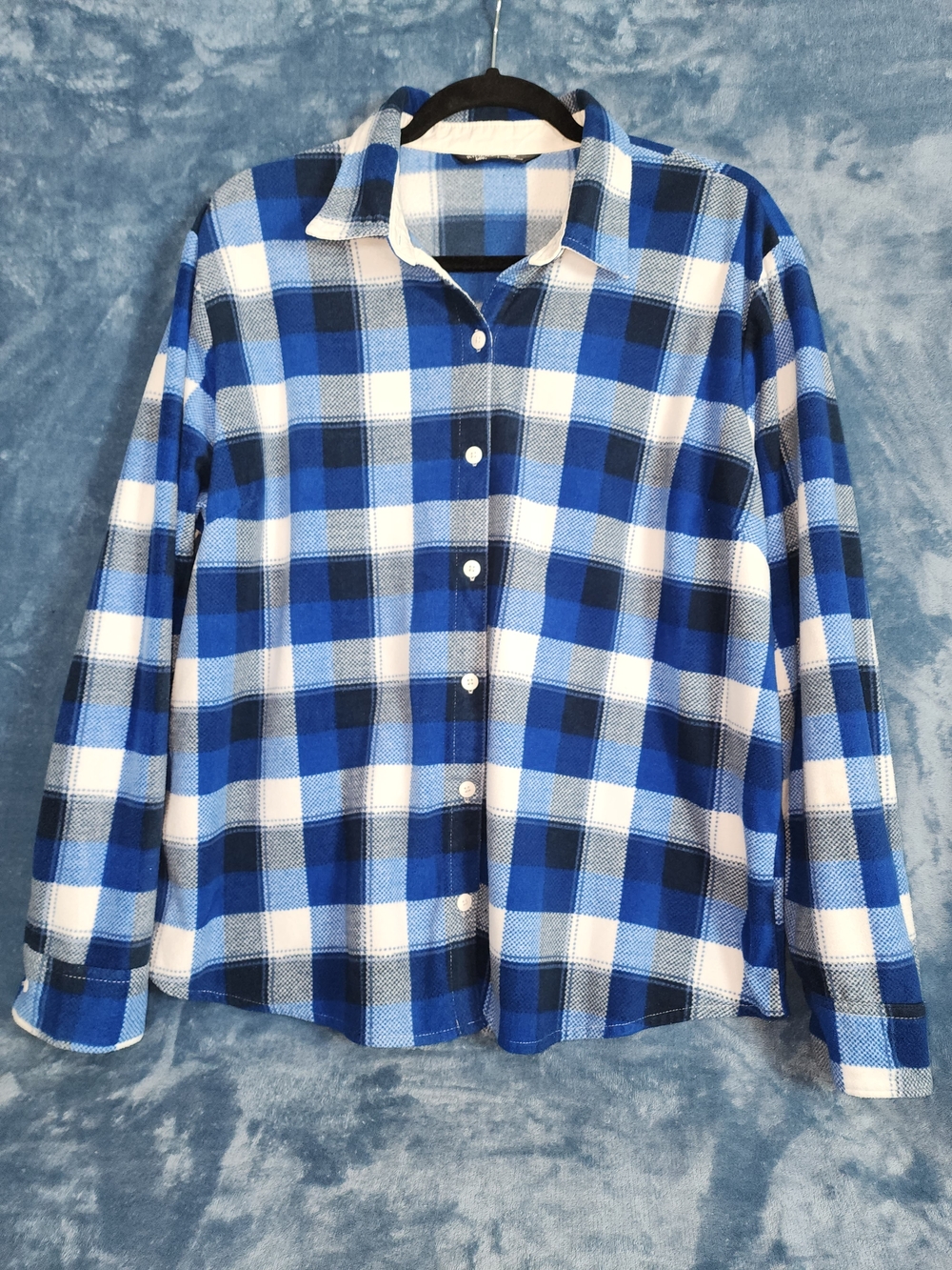 Lee Blue, Navy & White Plaid Soft Fleece Button-Down Shirt